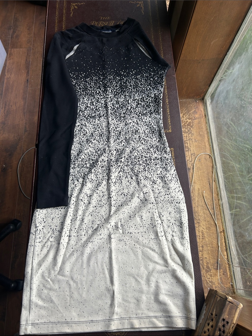 French Connection: Black and Cream Ombre Speckled Long Sleeve Dress